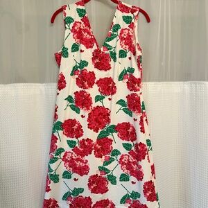 Mahi Gold sleeveless v neck dress, pink/red hydrangea, size large